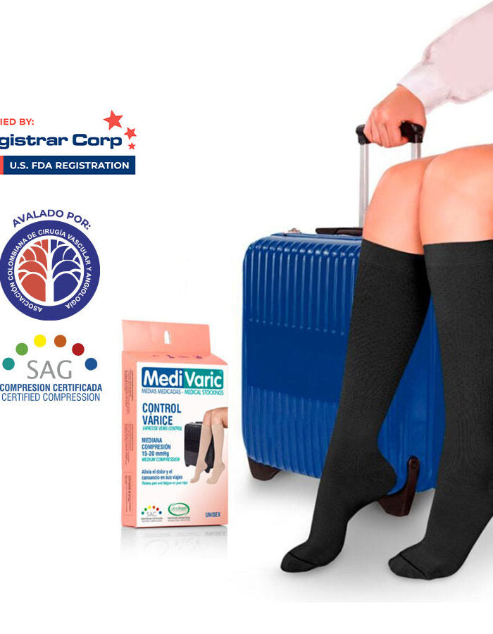 Media de Compresion Viajero Mediana 15-20mm Hg Acanalada (5323) Rodilla Unisex