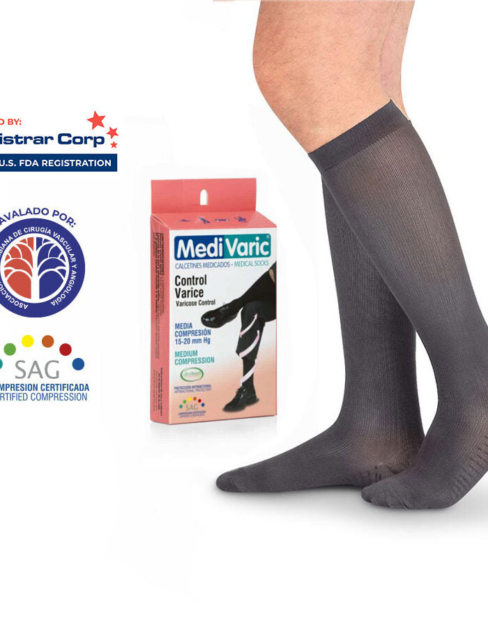 Media de Compresion Mediana 15-20mm Hg CAlcetin Acanalada (3323) Rodilla Caballero