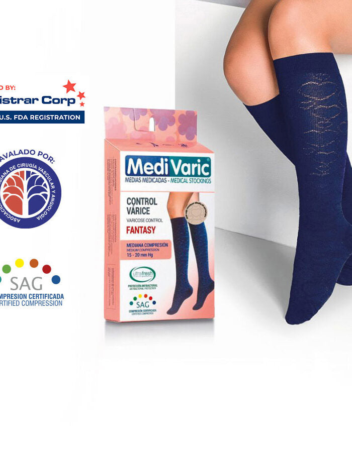 Media de Compresion Mediana 15-20mm Hg Fantasy Acanalada (1723) Rodilla Dama