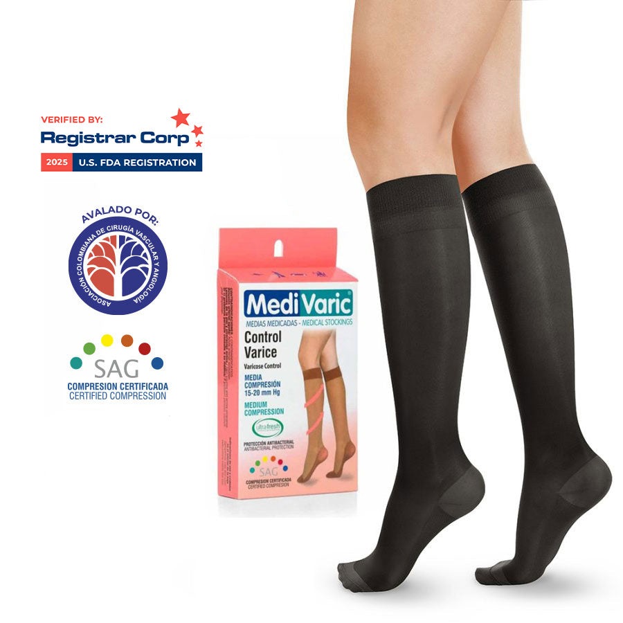 Media de Compresion Mediana 15-20mm Hg Opaca (1223) Rodilla Dama