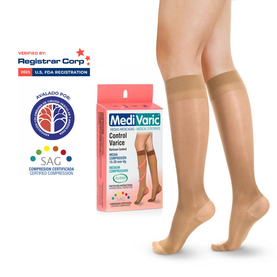 Media de Compresion Mediana 15-20mm Hg Transparente (1123) Rodilla Dama