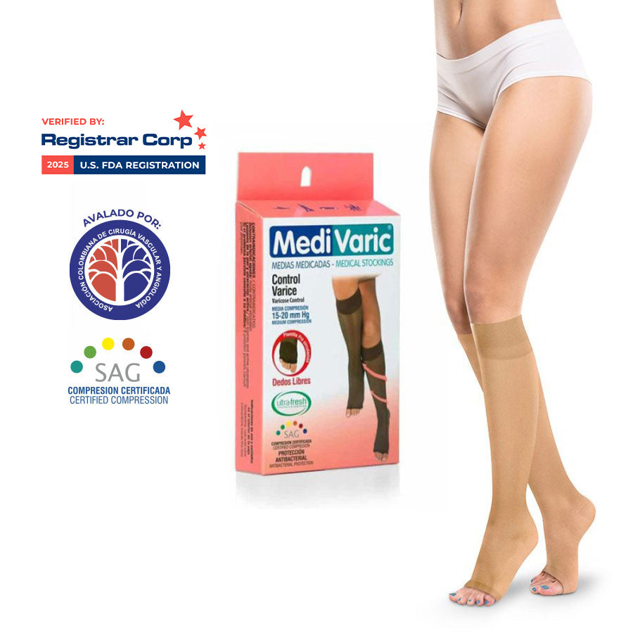 Media de Compresion Mediana 15-20mm Hg Transparente (1129) Rodilla Dama