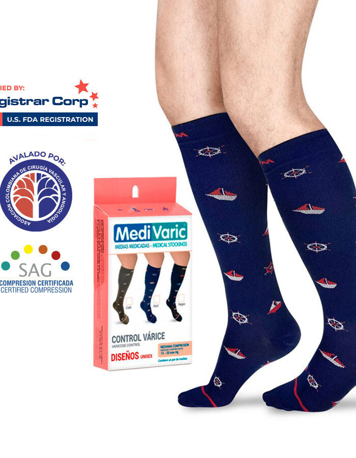 Media de Compresion Mediana 15-20mm Hg Acanalada (3723) Rodilla Unisex